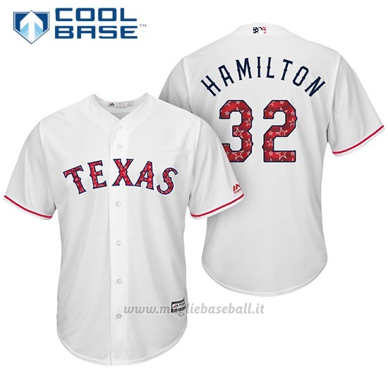 Maglia Baseball Uomo Texas Rangers 2017 Estrellas y Rayas Josh Hamilton Bianco Cool Base